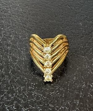 Vintage 14KT G.E. Electroplated CHEVRON RING Prong Set Crystal Ring Size 5